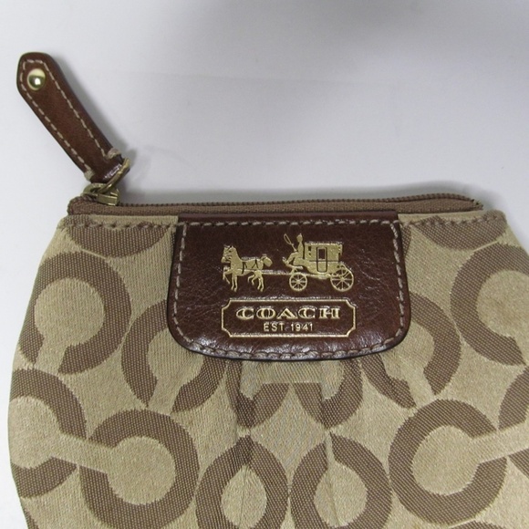 COACH Signature Logo Brown Wristlet Coin Purse - Picture 2 of 9